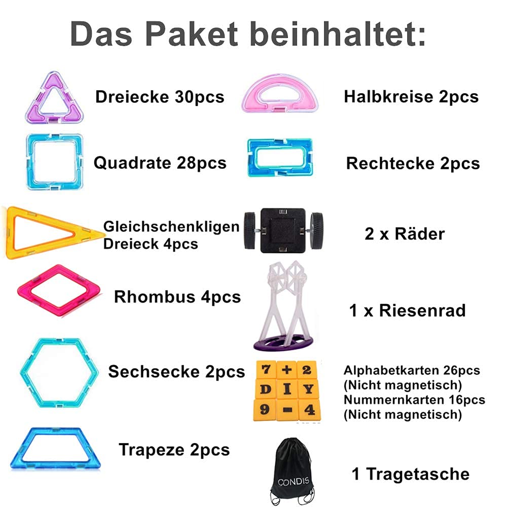 CONDIS Magnetische Bausteine 120 Teile, Magnetspielzeug Magneten Kinder Magnetbausteine Magnet Spielzeug Magnetspiele