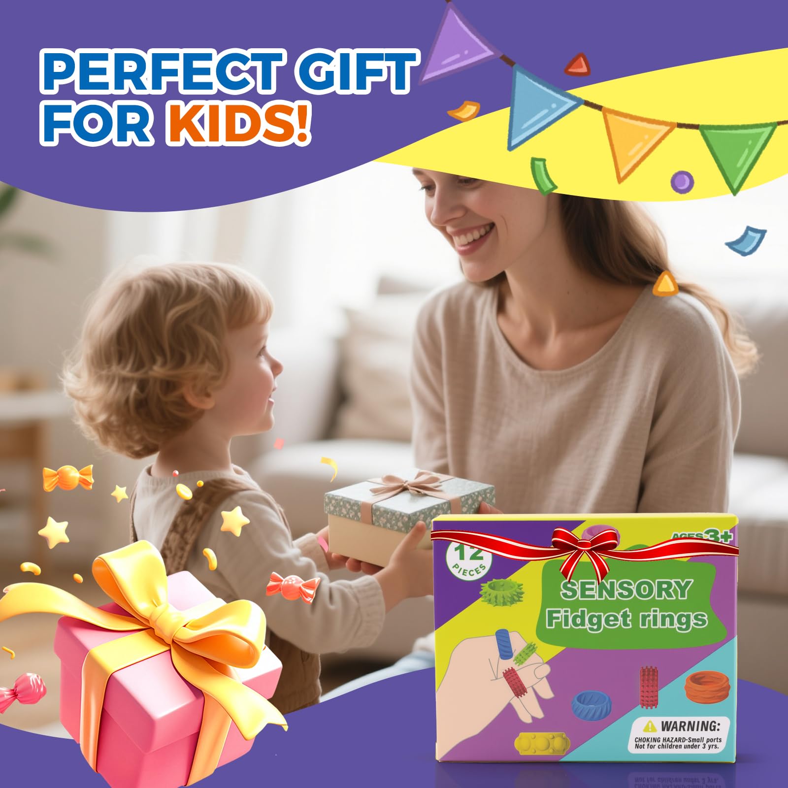Gezimetie 12 Stück Fidget Ringe Sensorik Spielzeug für Kinder & Erwachsene – Anti Stress Autis-mus AD-HD Beruhigend Toys
