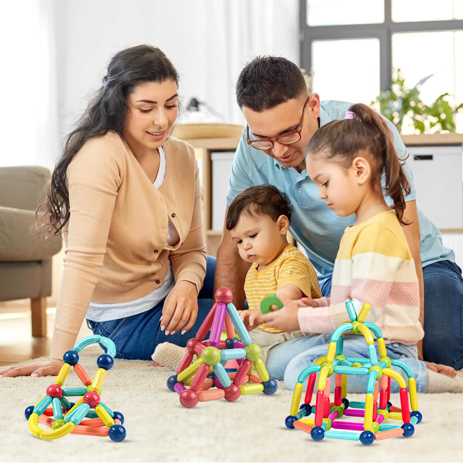 selutiya Magnetische Bausteine 68 Stück Magnetbausteine, 3D Konstruktions Spielzeug, Magnete Kinder, Magnet Bausteine für Kinder