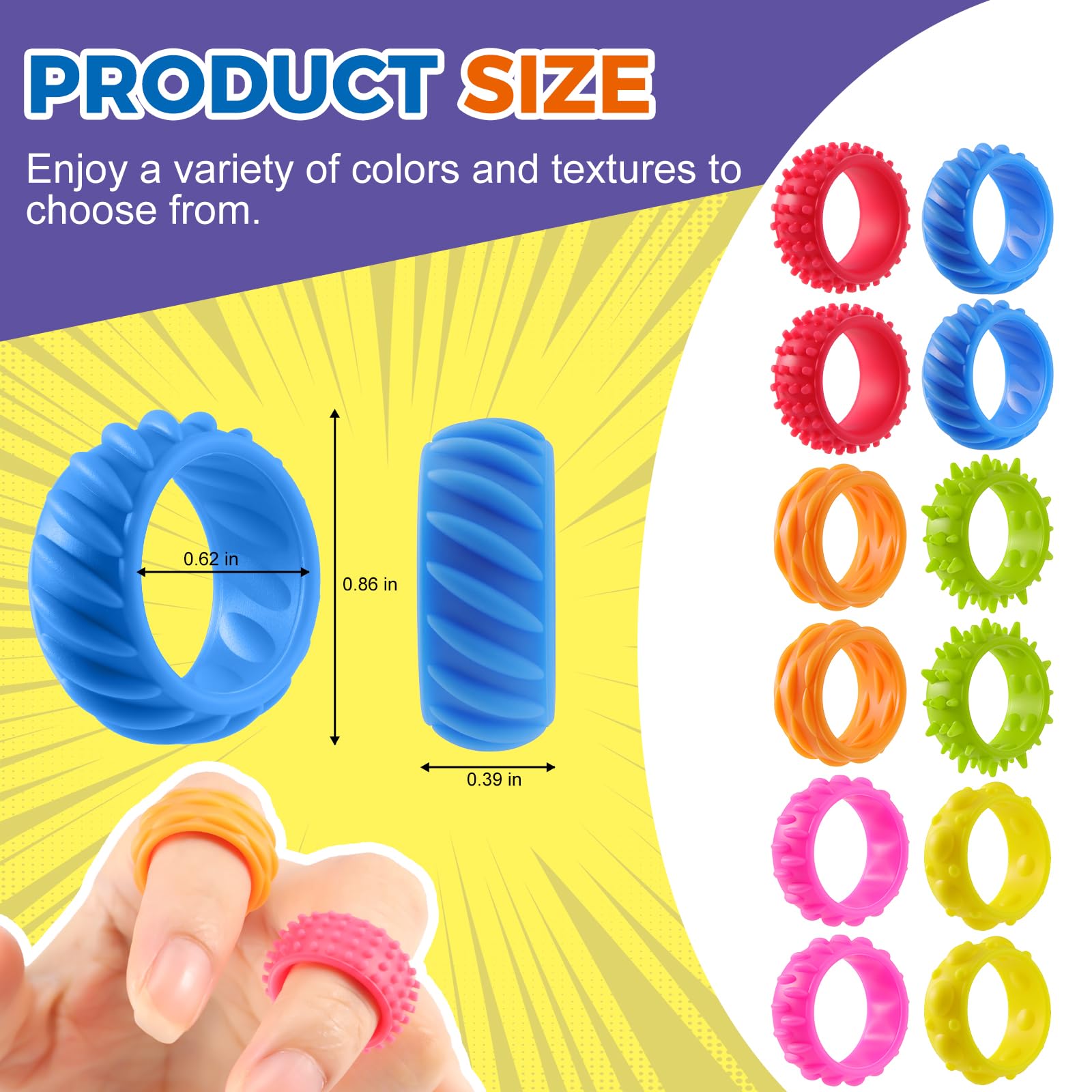 Gezimetie 12 Stück Fidget Ringe Sensorik Spielzeug für Kinder & Erwachsene – Anti Stress Autis-mus AD-HD Beruhigend Toys