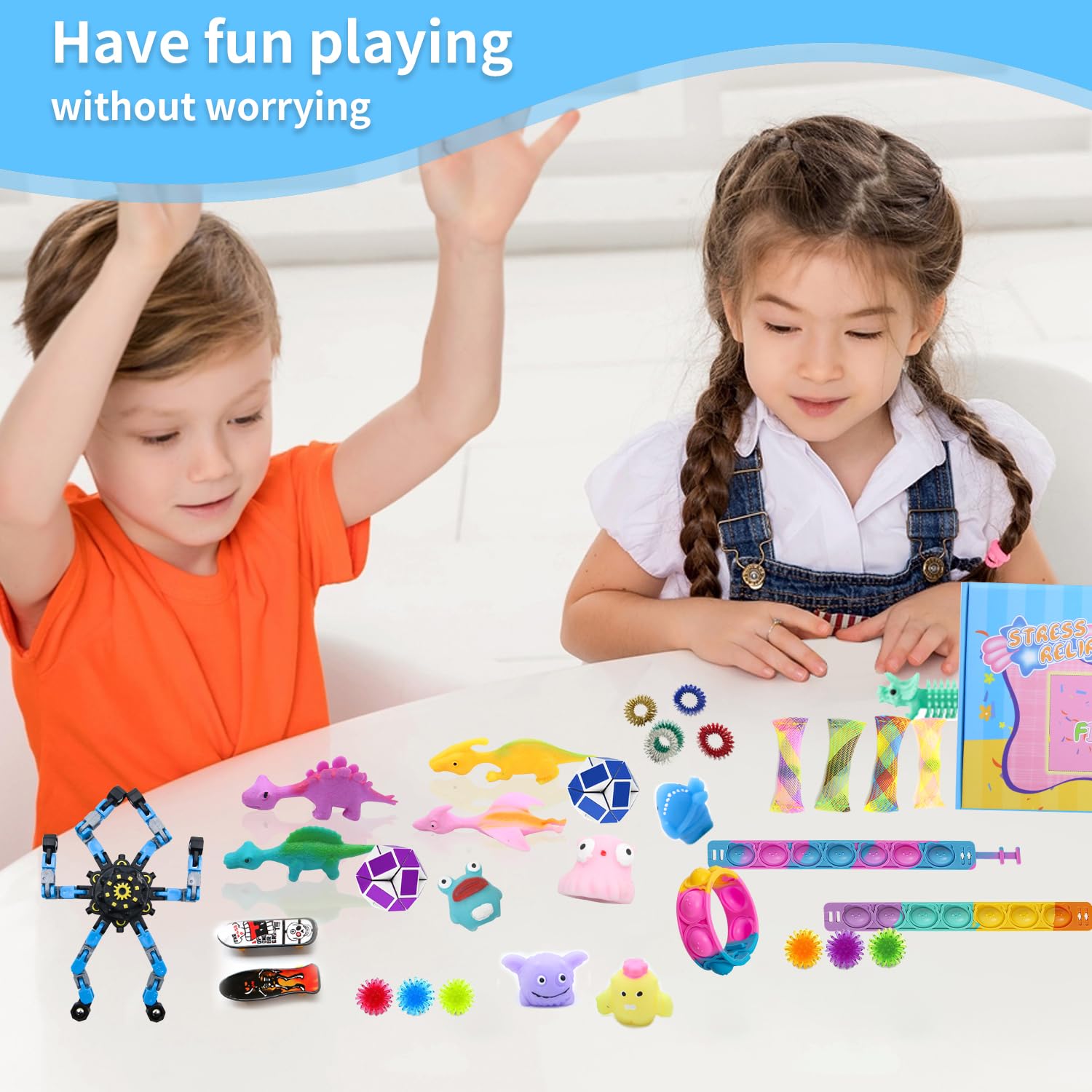 JUAUO 50 Pcs Fidget Toys Set, Stress-Angst Relief Spielzeug für Kinder und Erwachsene, Angst Relief Finger Toys