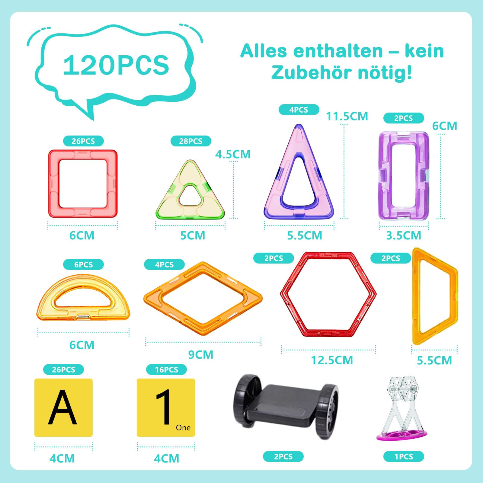 HISHOPTOY Magnetische Bausteine 120 Teile Magnetspielzeug Kinder Lernspielzeug ab 3 4 5 6 7 8