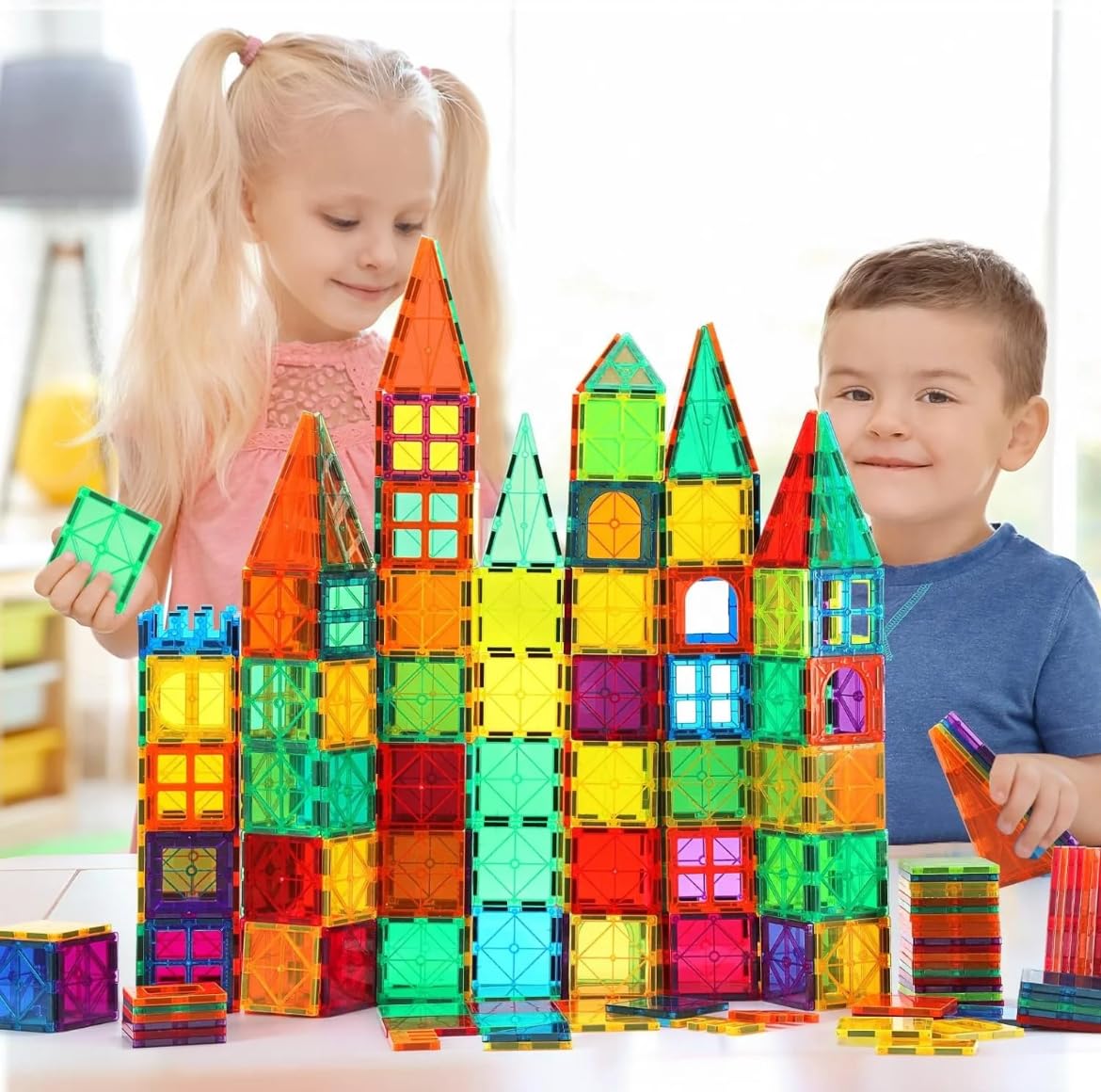 Wonder Toys 100 Teile Klassische Magnetblöcke, originelles magnetisches Bauspielzeug für Jungen