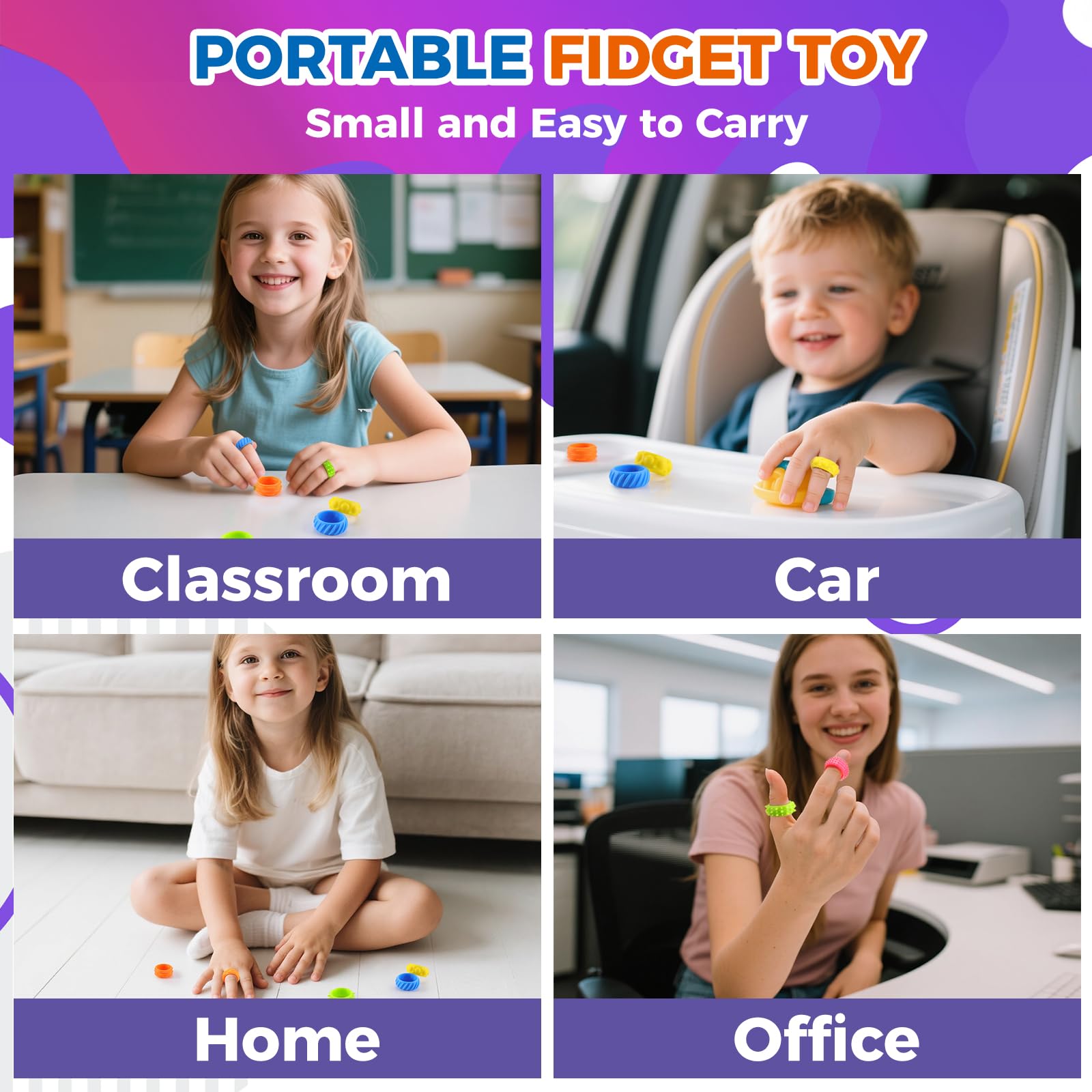 Gezimetie 12 Stück Fidget Ringe Sensorik Spielzeug für Kinder & Erwachsene – Anti Stress Autis-mus AD-HD Beruhigend Toys
