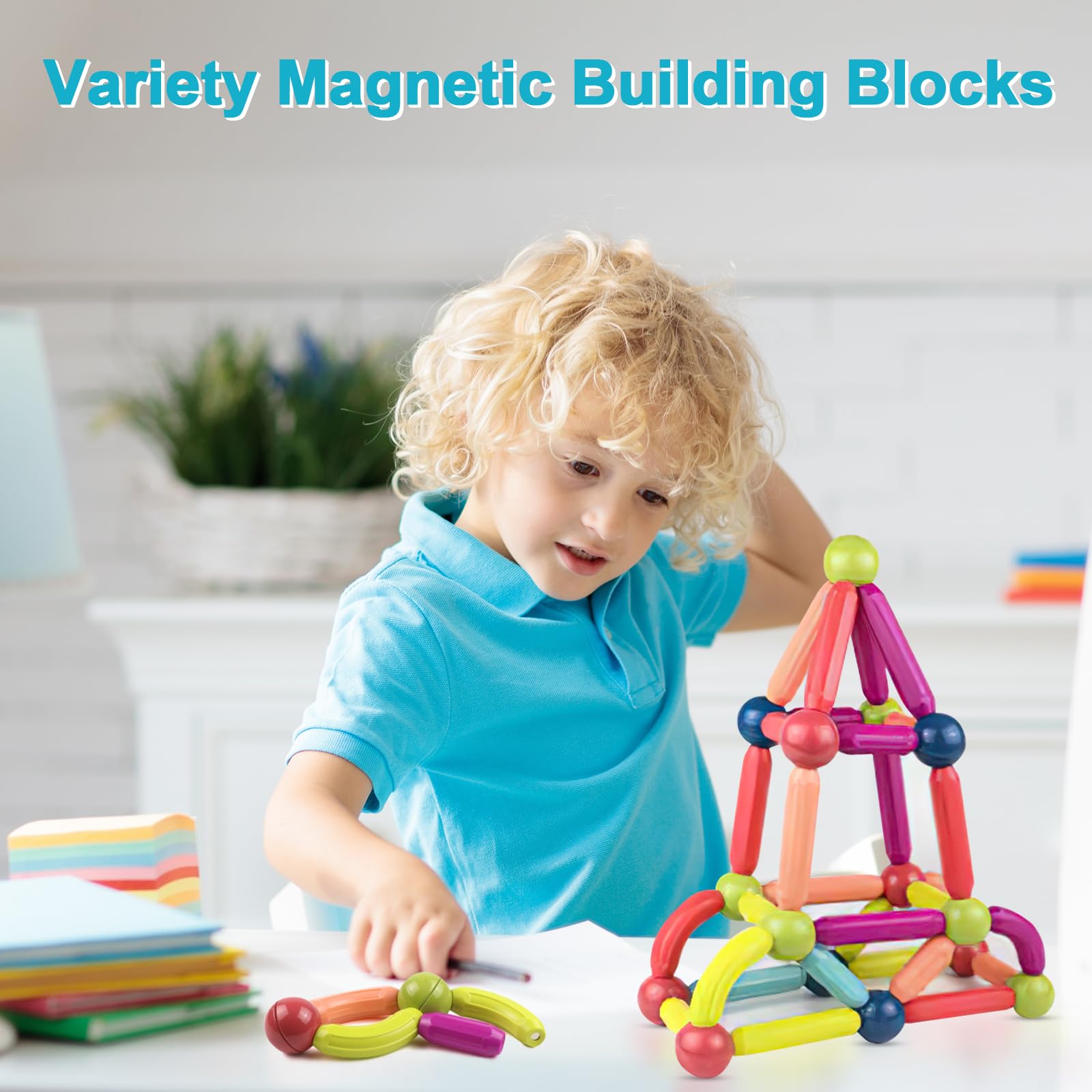 selutiya Magnetische Bausteine 68 Stück Magnetbausteine, 3D Konstruktions Spielzeug, Magnete Kinder, Magnet Bausteine für Kinder