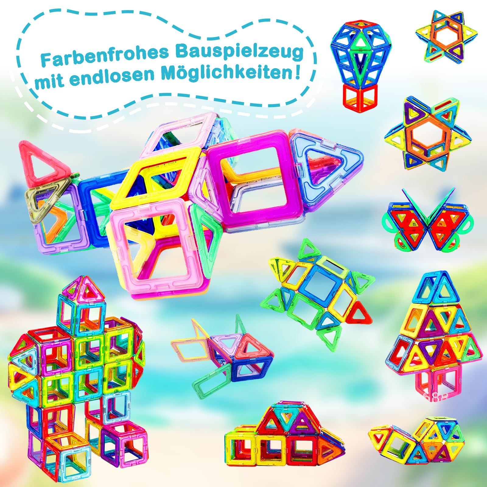 HISHOPTOY Magnetische Bausteine 120 Teile Magnetspielzeug Kinder Lernspielzeug ab 3 4 5 6 7 8
