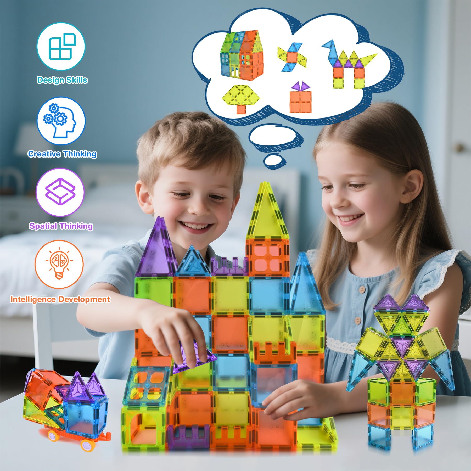 NAETANY Magnetische Bausteine 92PCS Magnetspielzeug STEM Magnetbausteine ab 3 Jahre, Magnet Spielzeug Kinder
