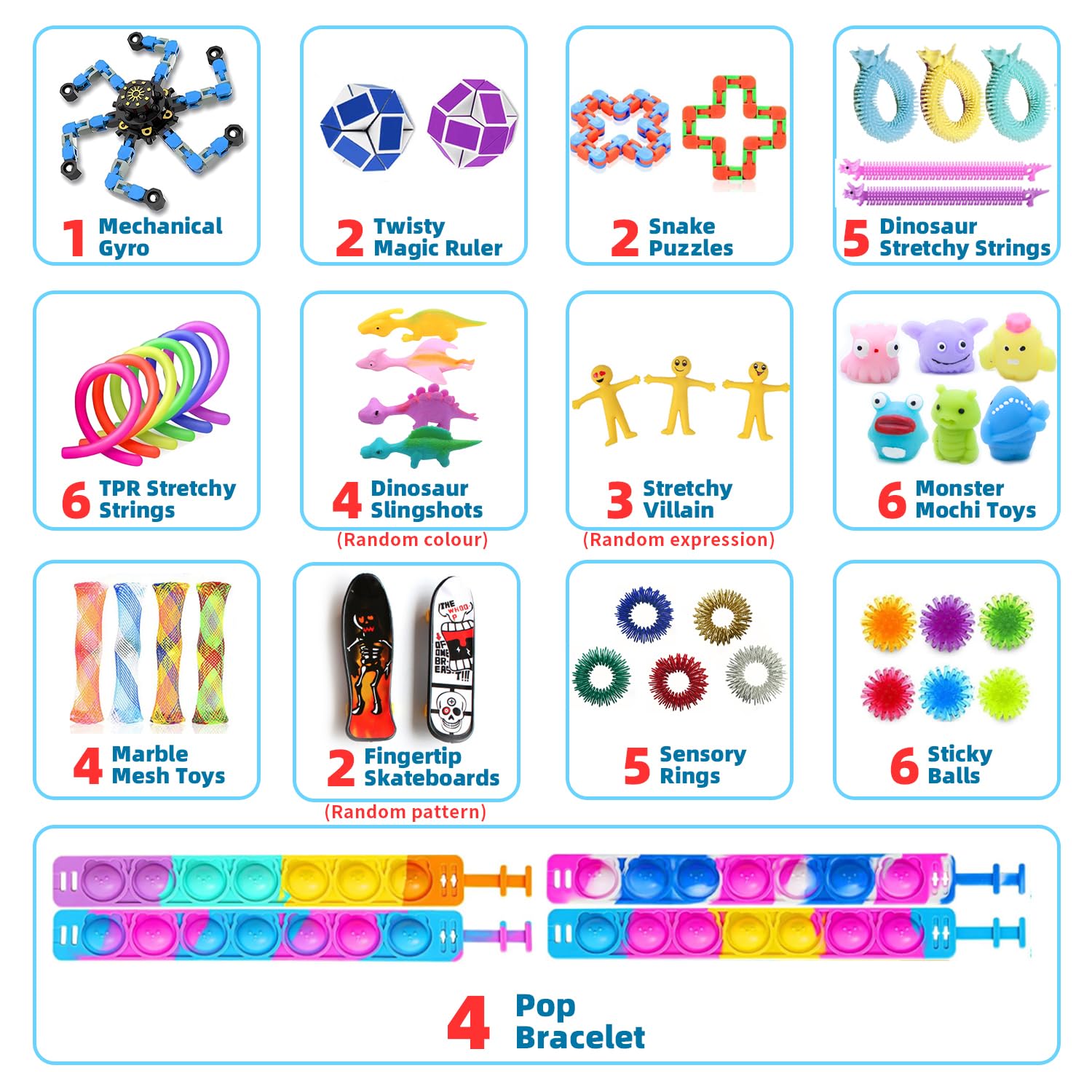 JUAUO 50 Pcs Fidget Toys Set, Stress-Angst Relief Spielzeug für Kinder und Erwachsene, Angst Relief Finger Toys