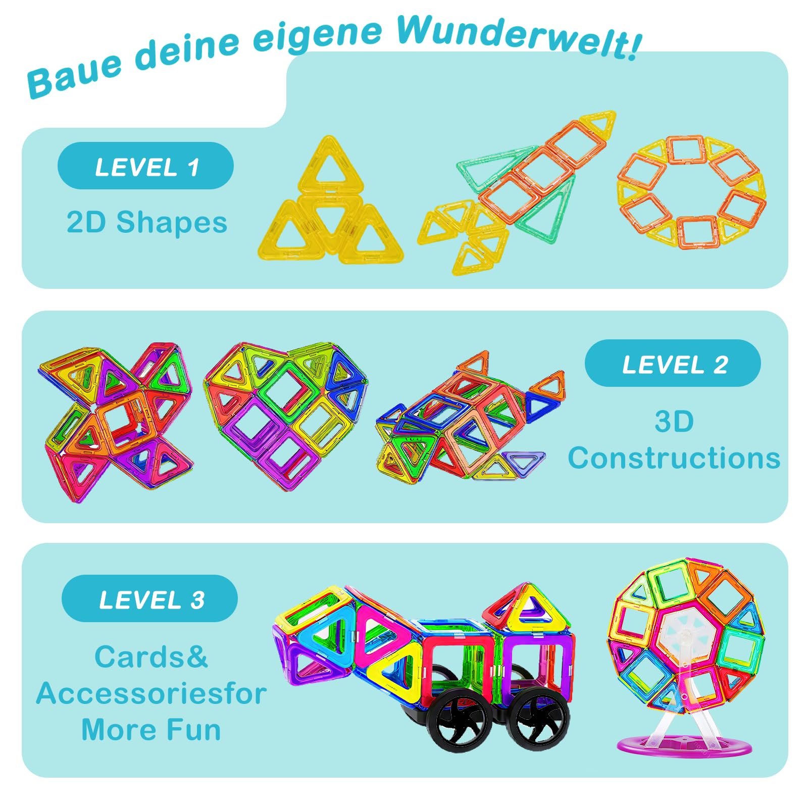 HISHOPTOY Magnetische Bausteine 120 Teile Magnetspielzeug Kinder Lernspielzeug ab 3 4 5 6 7 8