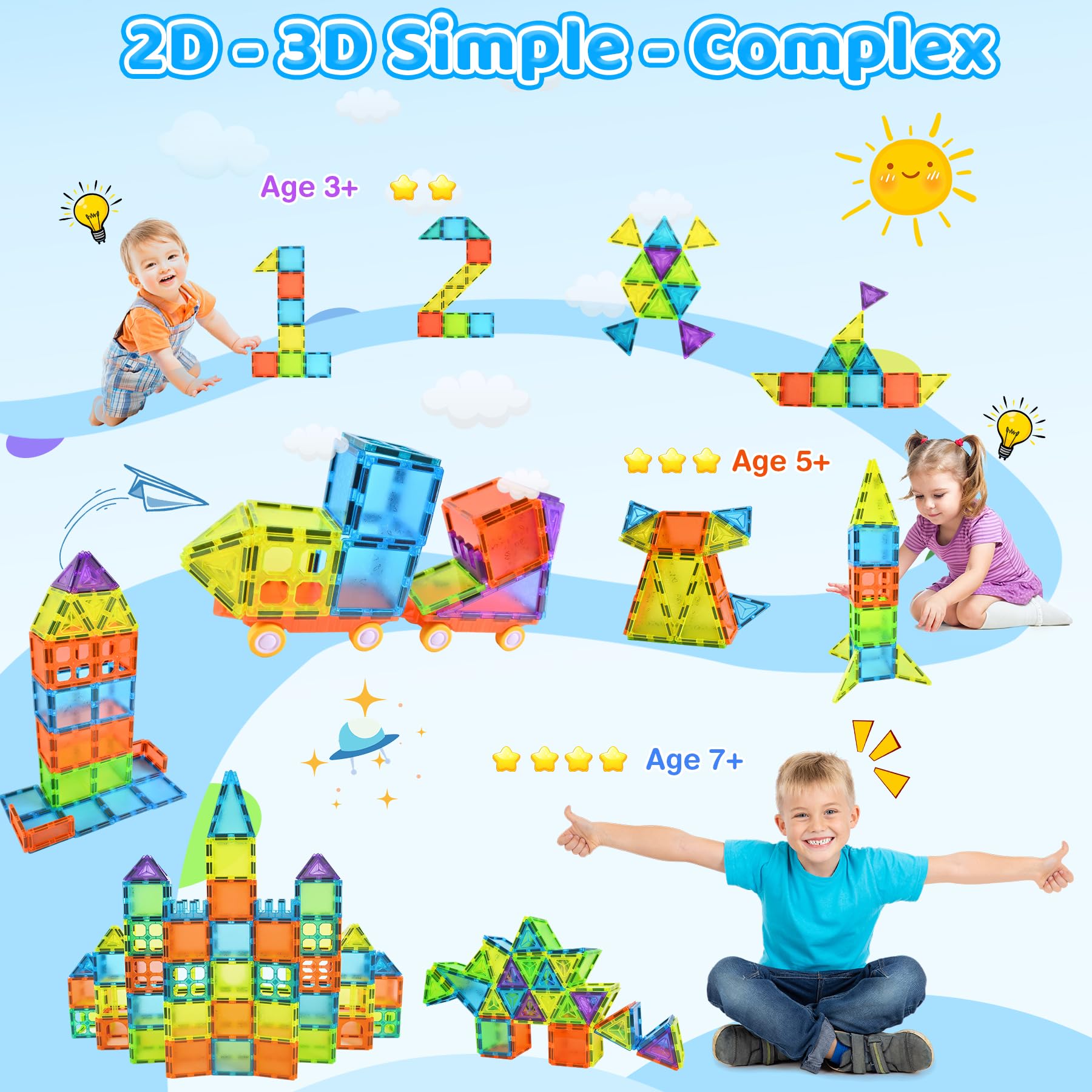 NAETANY Magnetische Bausteine 92PCS Magnetspielzeug STEM Magnetbausteine ab 3 Jahre, Magnet Spielzeug Kinder