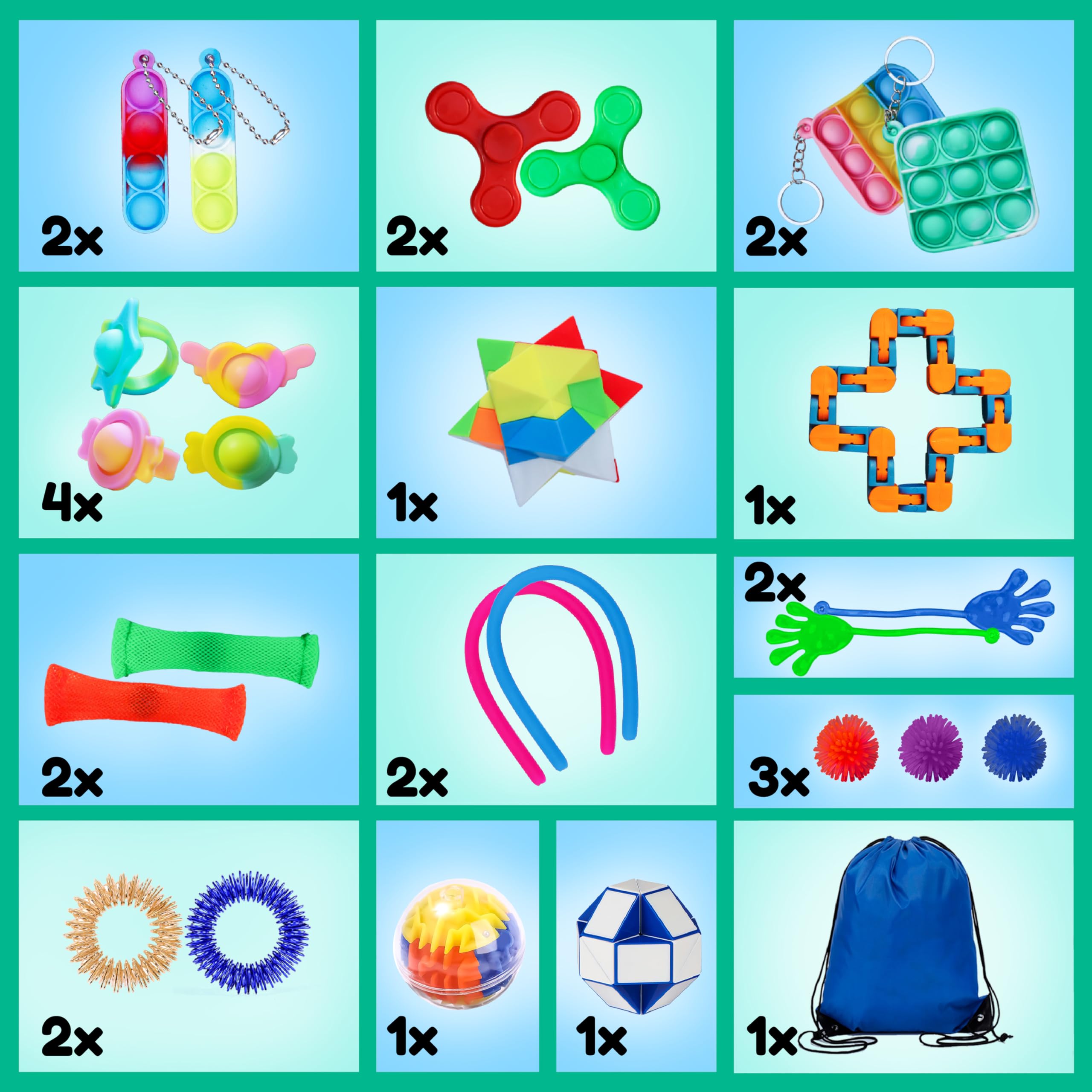 Fidget Toys Set – Anti Stress Spielzeug für Kinder und Erwachsene – Skills Set zur Stressbewältigung und Konzentrationssteigerung
