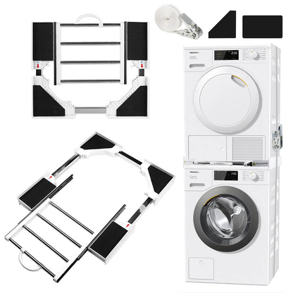 Universal Zwischenbaurahmen für Waschmaschine/Trockner - mit Wäscheleine & ausziehbarem Handtuchhalter, Verbindungsrahmen